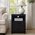 thumbnail image 2 of Black Rustic Night Stand Set of 2, Farmhouse End Table, Modern Bedside Table with 2 Storage Drawers and Open Shelf, Tall Nightstand for Bedroom, 2 of 9