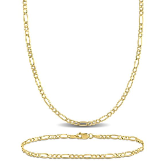Everly Women's 10kt Yellow Gold 2.5mm Figaro Link Chain Anklet and Necklace Set - 9 in 18 in
