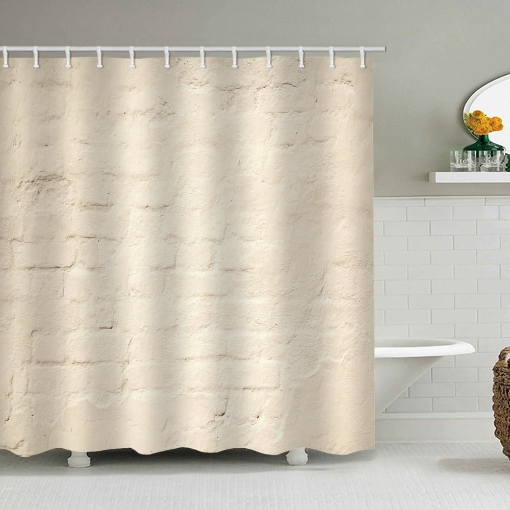 Details about   Beige Shower Curtain Brick Wall with Leaf Print for Bathroom