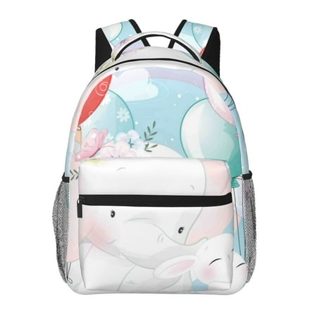 Ratiio Cute Elephant Print Eco-Friendly Casual Backpack, Water-Resistant Polyester Canvas Daypack with Smooth Zippers, Comfortable & Durable Travel Bag with Laptop Compartment