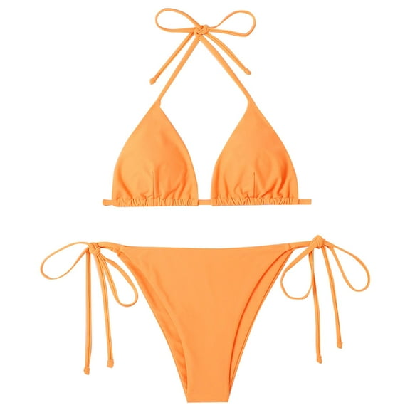 MSJUHEG Spaghetti Straps,Thong String 2 Piece Bikini Set,Bathing Suits for Women,Push Up,Womens Bikini,2 Piece Bikini Sets,Bikini Sets for Women Orange L