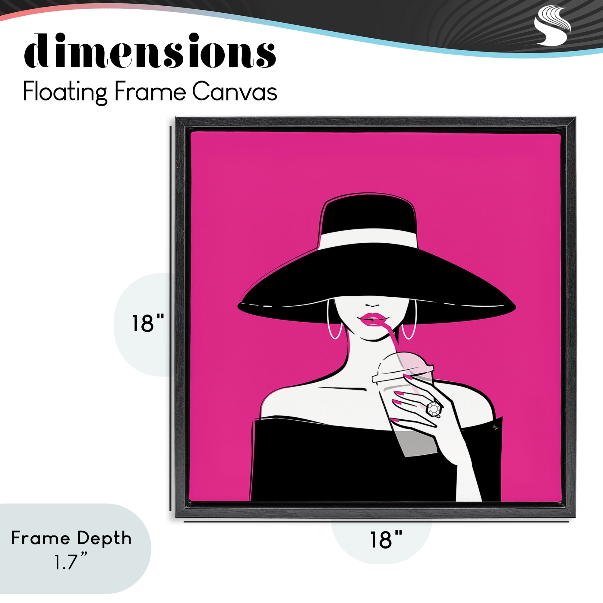 Stupell Industries Black Hat Glamourous Woman Black Framed Floater Canvas Wall Art, design by Martina Pavlova