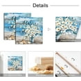 thumbnail image 4 of Bathroom Decor Wall Art Blue Beach Picture Ocean Theme Framed Canvas Print Coastal Seascape Painting Seaside Artwork Floral Daisy for Home 14x14inch, 4 of 6