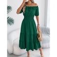 thumbnail image 5 of EASYBRA Women Off Shoulder Pleated Waist A Line Maxi Dress Short Sleeve Summer Casual Elegant Dress, 5 of 7