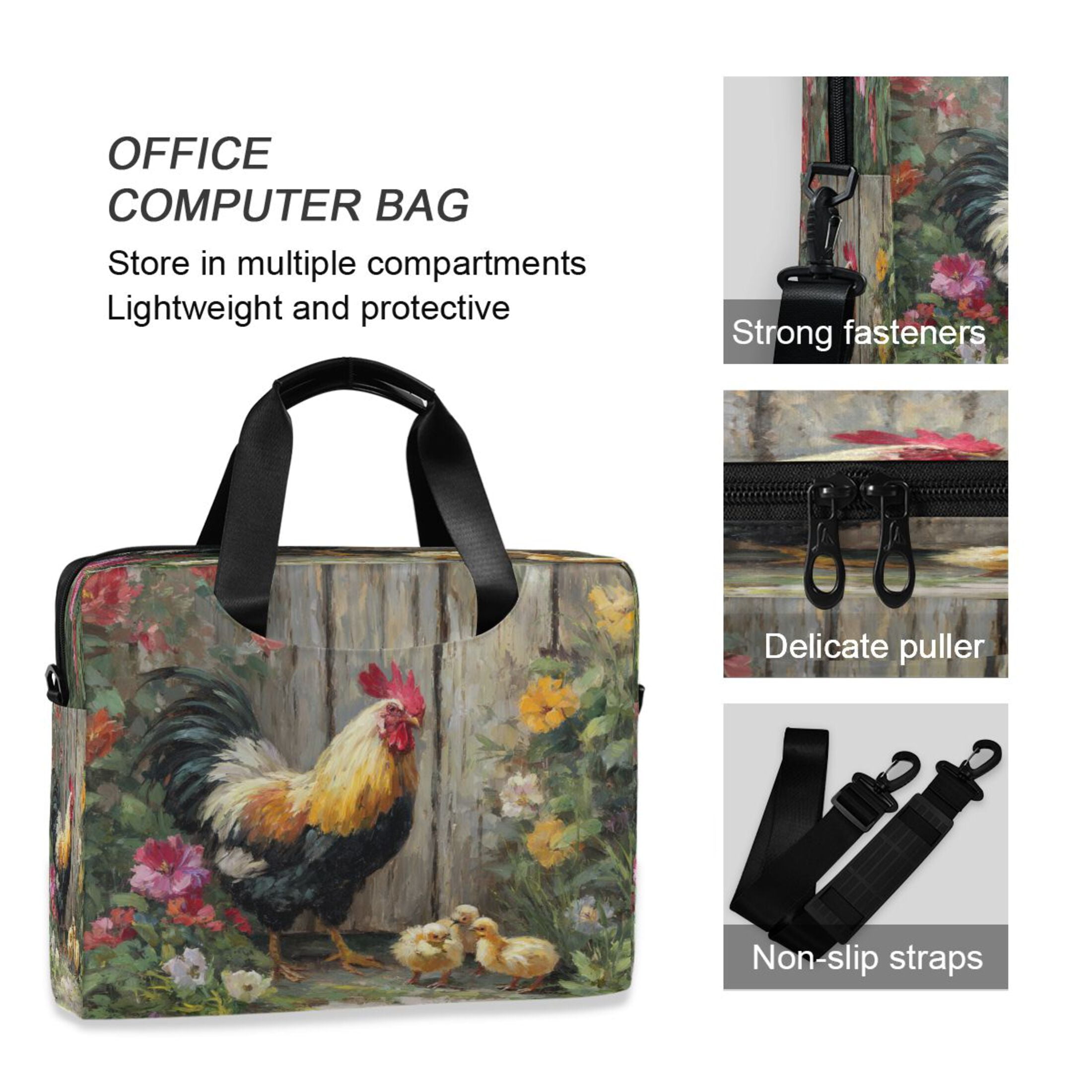 Laptop Bag Laptop Briefcase 15.7 x 3 x 11.8 Inches Laptop Bag Briefcases Laptop Storage Travel Laptop Bag Work Laptop Bag Colorful Big Rooster