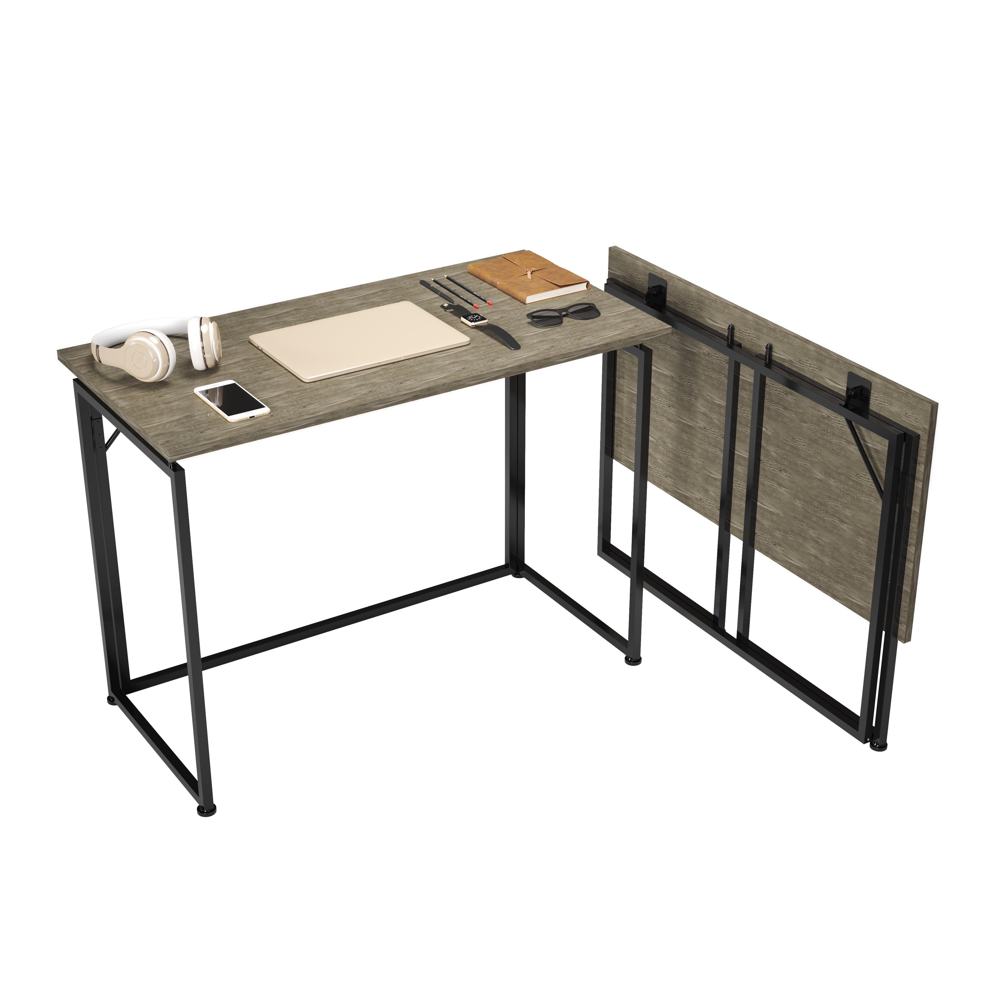 Space Saving Folding Desk, Steel Frame No Assembly Foldable Workstation, Portable Collapsible Computer Desk for Bedroom Dorm Small Spaces