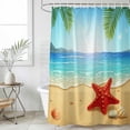 thumbnail image 2 of 54x78 Inch Shower Curtain Decorative Summer Beach Bathtub Bath Curtains Fabric Waterproof Bathroom Decor, Coastal Red Starfish Conch Palm Seaside Small Stall Shower Curtain Set with 12 Hooks, 2 of 7