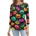 thumbnail image 4 of Women's Fall Halloween 3/4 Sleeve Crew Neck Shirt Vintage Graphic Tee Funny Family Party Matching Holiday Tops, 4 of 7