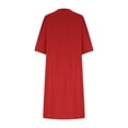thumbnail image 4 of ShomPort Women Fall Casual Half Sleeve Cotton Linen Midi Dress Solid Color Loose Beach Sundress, 4 of 6