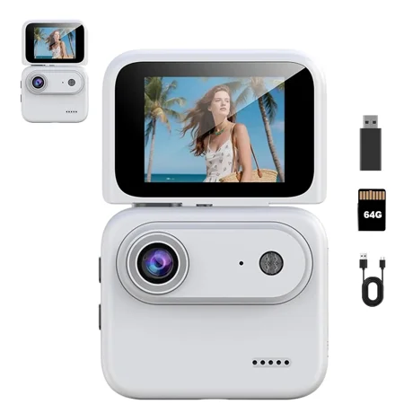 4K Action Camera with Flip Screen Anti-Shake POV Cam for Cycling & Moto 800mAh Battery (White