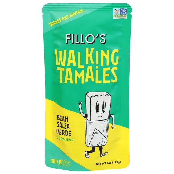 (7 pack) FILLO'S Walking Tamales Bean Salsa Verde Tamale, 4 oz Plastic Pouch, (Shelf-Stable)