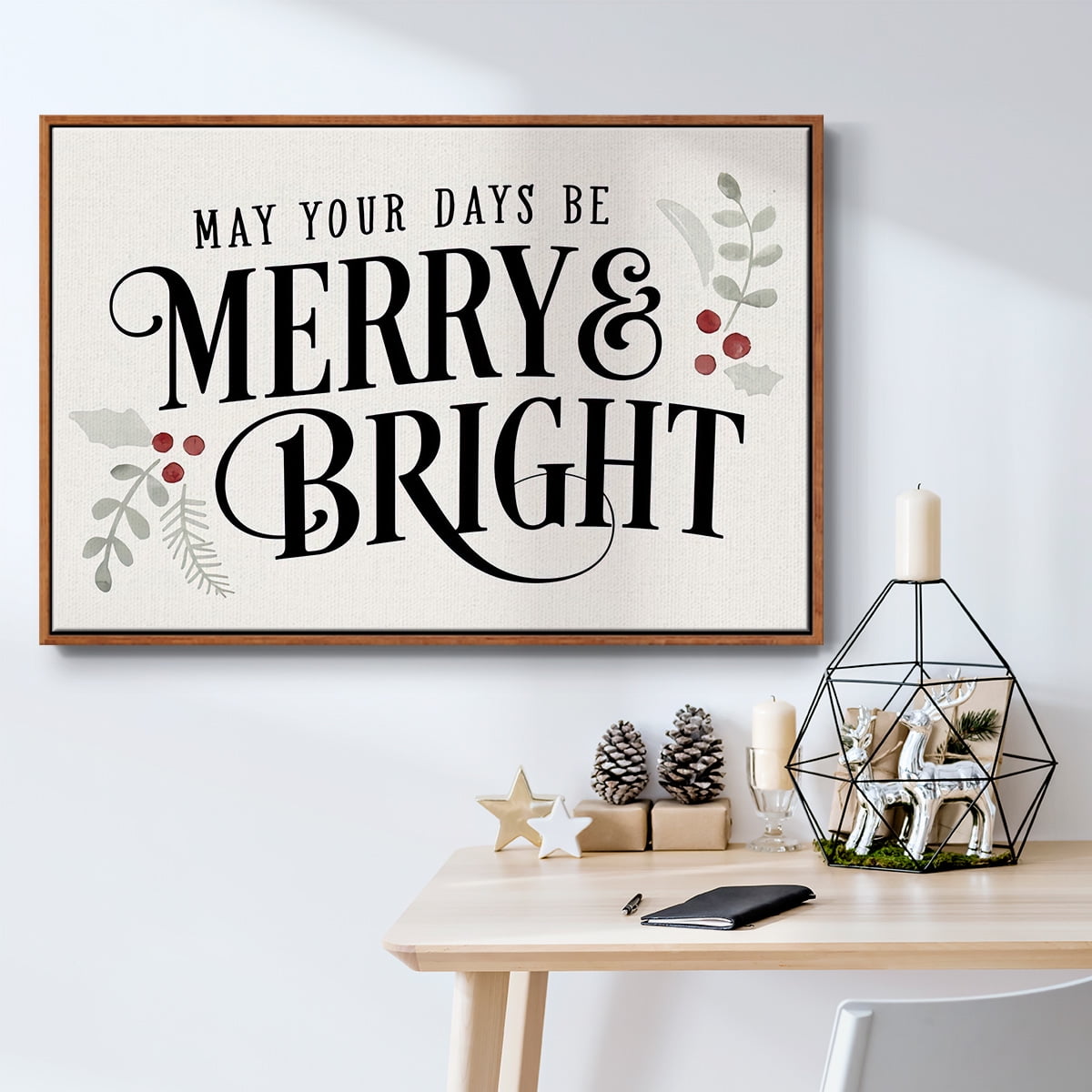 Merry Sentiment II - Framed Gallery Wrapped Holiday Canvas - 27 x 41 - Rosewood Frame