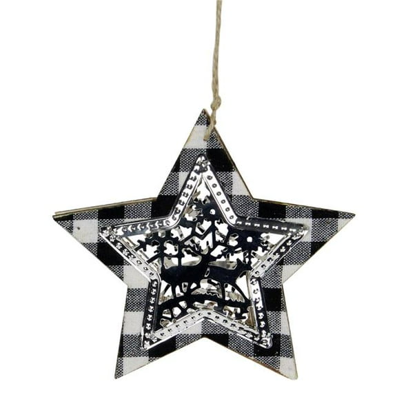 5 in. Black & White Buffalo Plaid Star Shaped & Reindeer Christmas Ornament