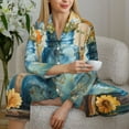 thumbnail image 6 of Rateoe Rustic Blue Vase Blossoms Pattern Womens Pajamas Set Long Sleeve Sleepwear Button Down Nightwear Soft Cotton Pj Lounge Sets-XX-Large, 6 of 7