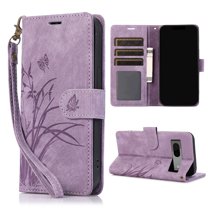 Mantto for Google Pixel 8a Embossed Pattern Wallet Case with Wrist Strap, Premium Retro PU Leather Magnetic Flip Kickstand Function Credit Card Holder Shockproof Slim Phone Case,Purple