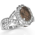 thumbnail image 5 of Three Stone Smoky Quartz Diamond Peekaboo Halo Engagement Ring In 14k White Gold, 5 of 6