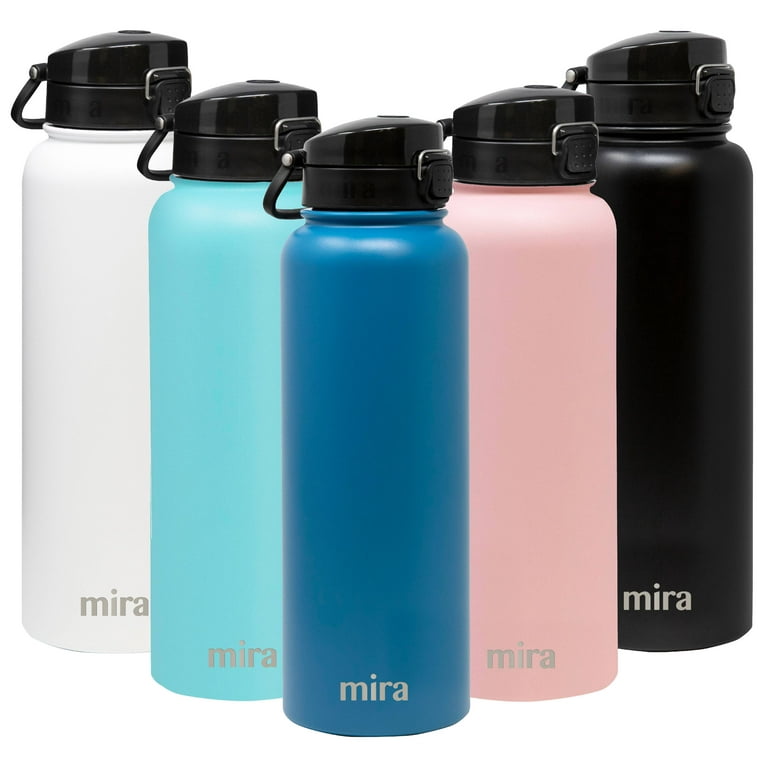 MIRA 32 oz Insulated Stainless Steel Water Bottle Thermos Flask, One Touch  Spout Lid Cap, Black