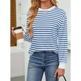 thumbnail image 3 of Womens Tunic Tops Long Sleeve Striped Shirts Crewneck Tops Light Blue XL, 3 of 7
