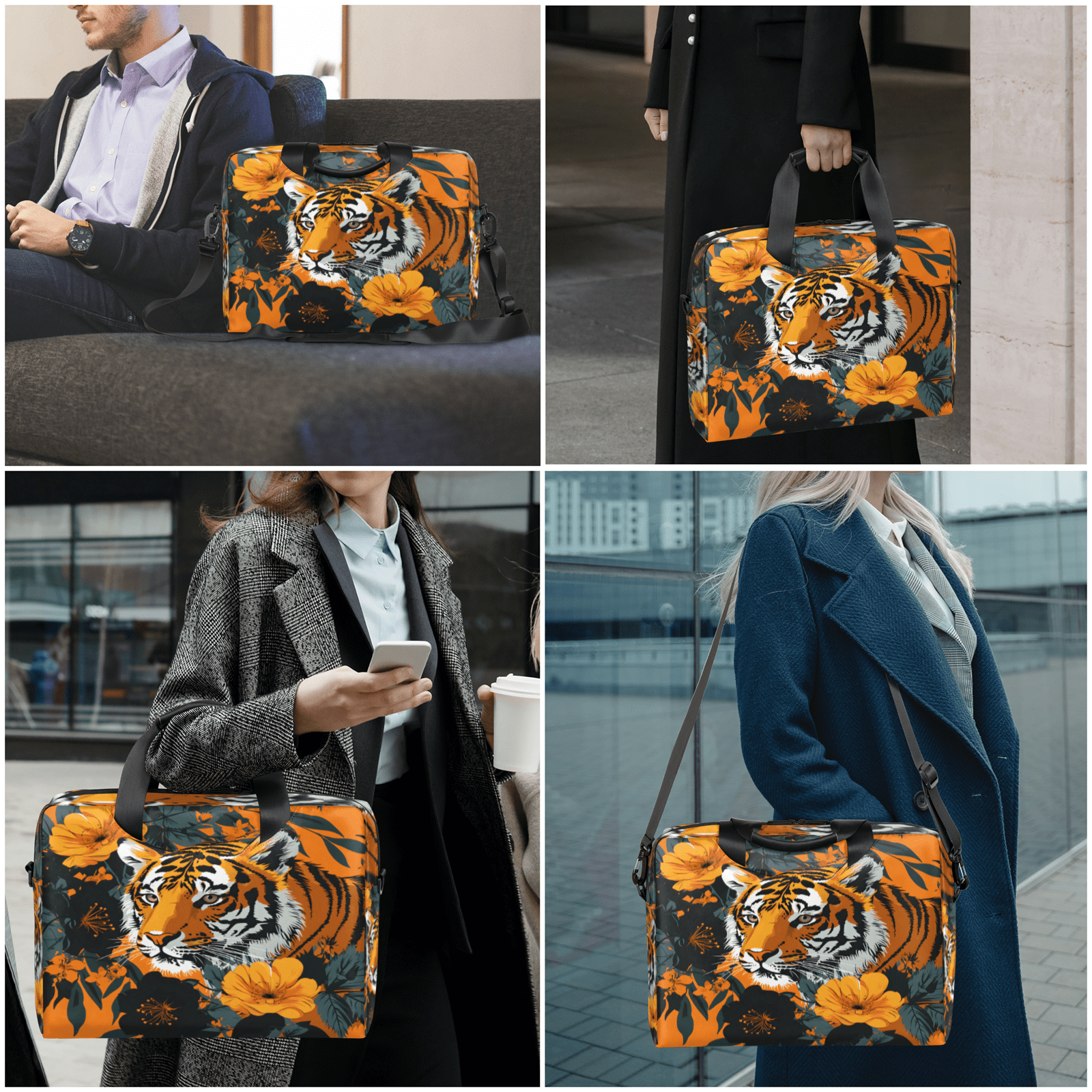 Herdesigns Tiger Laptop Bag for Women Men, Computer Case Briefcase Messenger Bags, 15-15.6 inch Laptop Sleeve Shoulder Bag