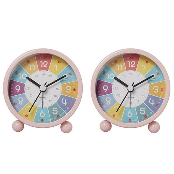 2X Educational Wall Clock for Kids Learning Time, Silent Non-Ticking Decorative Clock for Classrooms or Bedrooms Pink