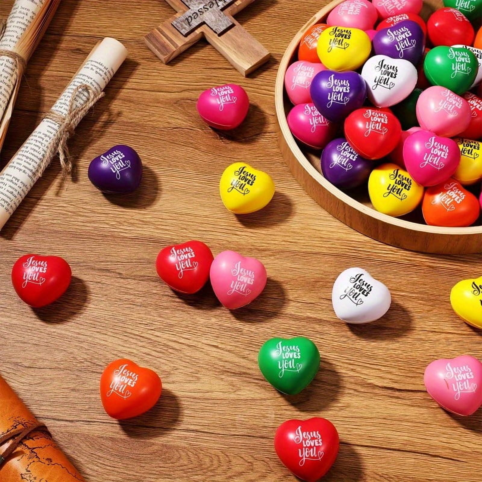 48 Pcs Christian Valentines Heart Stress Balls Bulk 2. 76'' John 3: 16 Stress Relief Balls Jesus Bible Quotes Religious Gifts for Church Welcome Gifts Women Men Friend Teacher