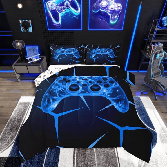Castle Fairy Abstract Gamer 2pcs Bedding Comforter Set,Video Game Twin Comforter Sets,3D Geometric Breathable Bedding Set,Super Cozy Gamepads Room Decor,Reversible