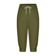 thumbnail image 4 of Olyvenn Women's Casual Elastic Waist Drawstring Pants Home Office Outdoor Stylish Ankle Trousers Slim Fit Cuffed Lounge Pants Army Green S, 4 of 6
