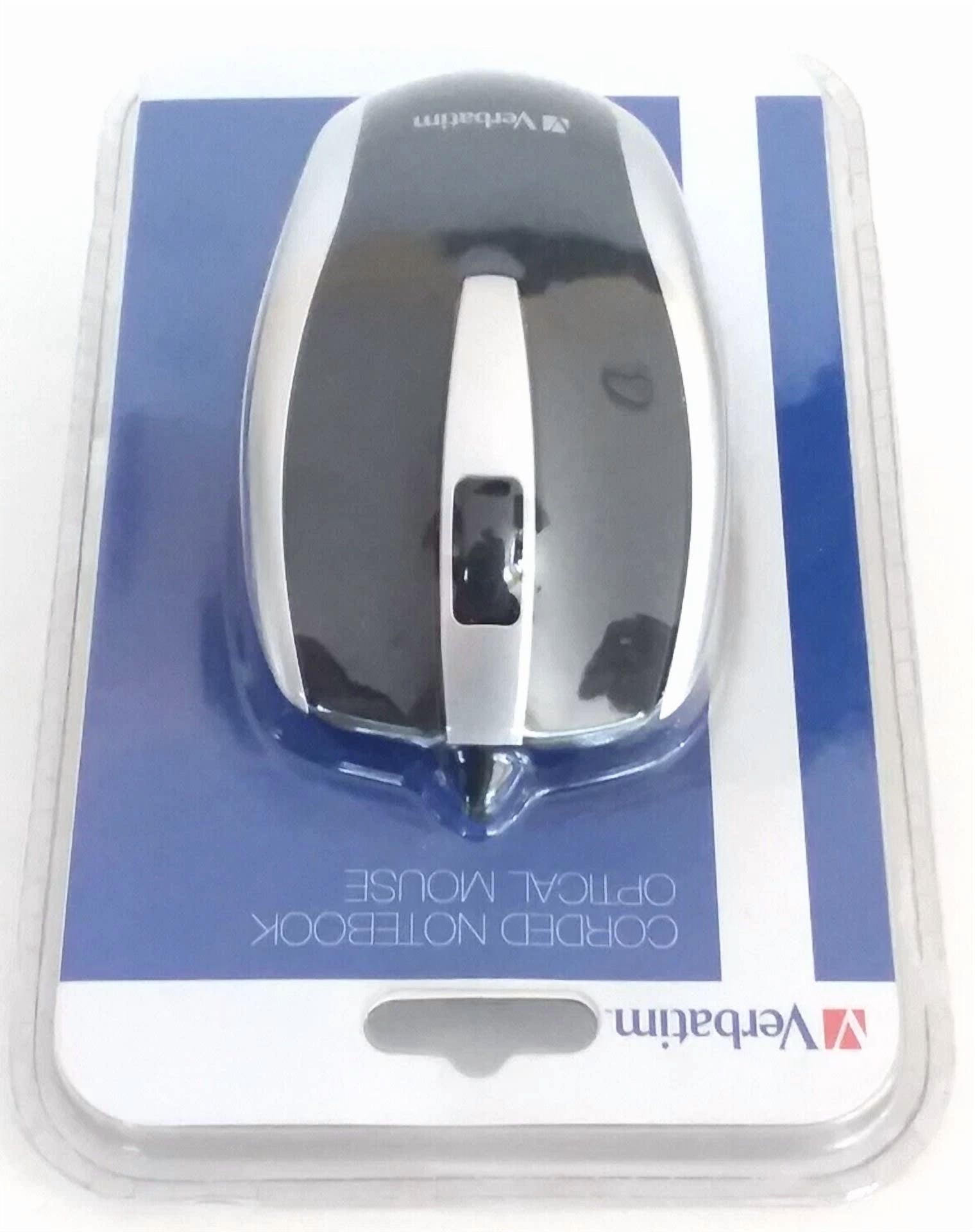 CRESTIN- Verbatim Corded Notebook Optical Mouse 99741 Silver/Black Wired New