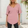 thumbnail image 3 of TYGHBN Women's Solid Color Knit Short Sleeve Hooded Sweatshirt with Drawstring and V Neck Long Sleeve Thin T Shirt Women Womens Running Shirts Loose Fit Womens Tees Short Sleeve Women T Shirt Short, 3 of 5