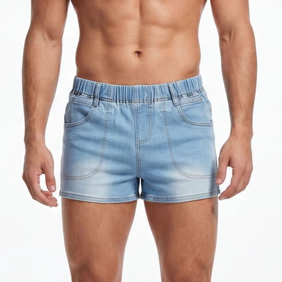 Ceisia Men Elastic Waist Light Wash Denim Shorts Pocket Design Casual Summer Short Jeans Light Blue S Gift