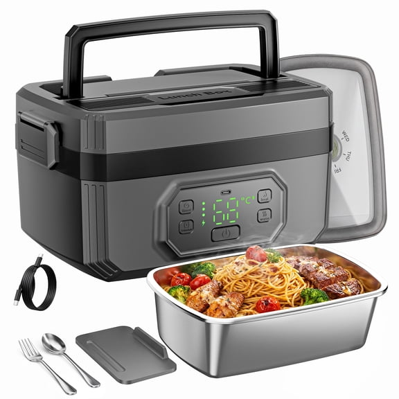 ELEKA Electric Lunch Box for Adults，Heated Lunch Box for Men with Scheduled Heating，5.1 Cups Capacity, with Removable Tray Divider, Dishwasher Safe, for Hot Meals Anywhere