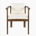 thumbnail image 4 of Set of 4 Outdoor Dining Chairs with Curved Acacia Wood Arms and Cream Cushions, 4 of 10