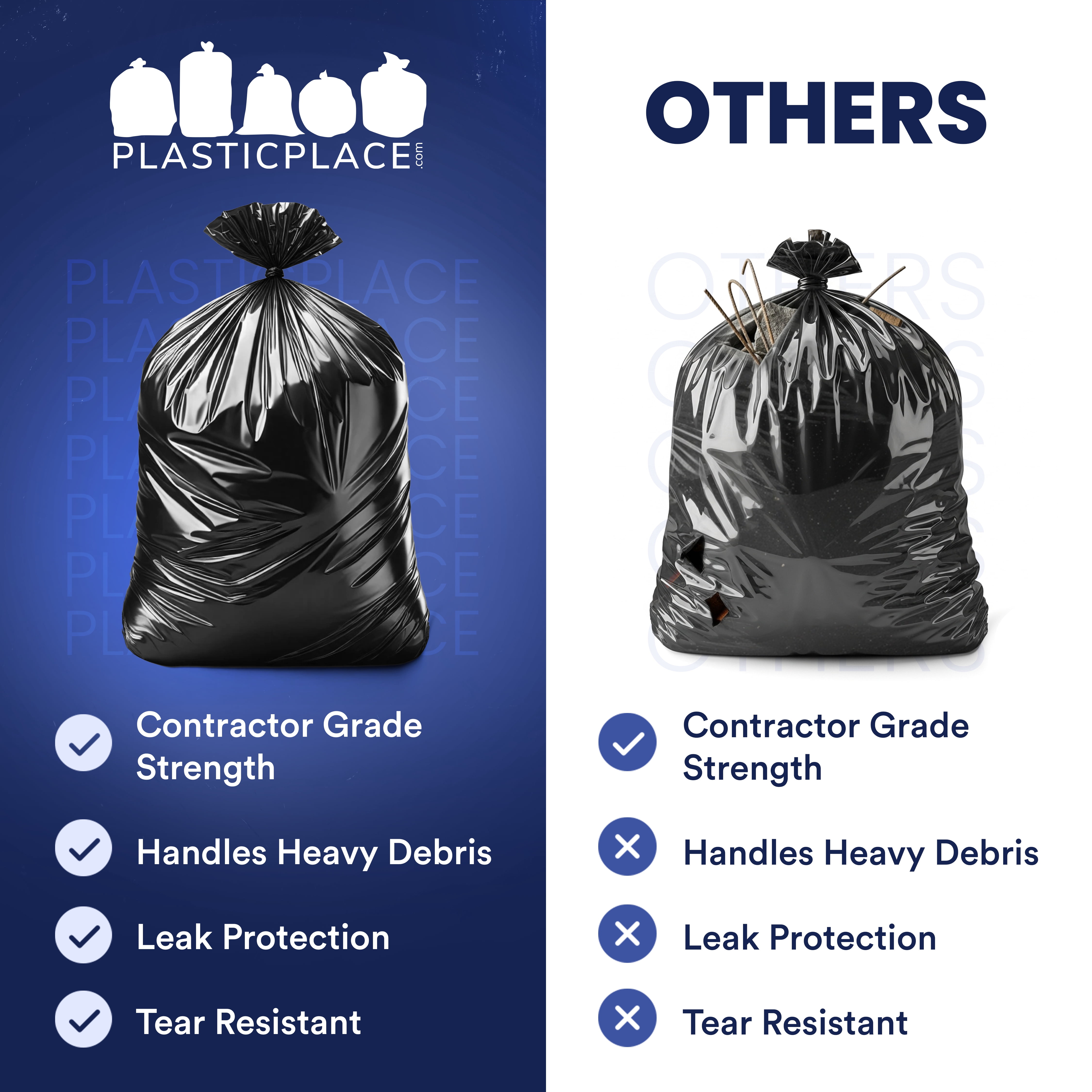 Plasticplace Contractor Garbage Bags: 55 Gallon Trash Bags Heavy Duty, Big Black Trash Bags, 38"x58", 4.0 Mil, Pack of 32