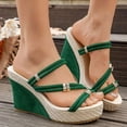 thumbnail image 2 of Rokment Womens Sparkling Rhinestones Wedge Heels Slides Sandals with Convertible Back Strap Stylish Simple Espadrilles Platform Chunky Heeled Slip on Dressy Slippers for Ladies Green Size 8, 2 of 9