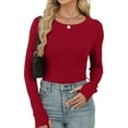 thumbnail image 4 of LEBONYARD Women's Trendy Round Neck Solid Colored Chic Thumb Holes Long Sleeve Thermal Tops Warm Slim Fitting Regular Pullover Base Layer Tops, 4 of 6