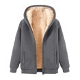thumbnail image 3 of Women's fleece zip-up hoodie, warm and comfortable fleece jacket with pockets, loose-fitting hooded sweatshirt light gray XXL, 3 of 5