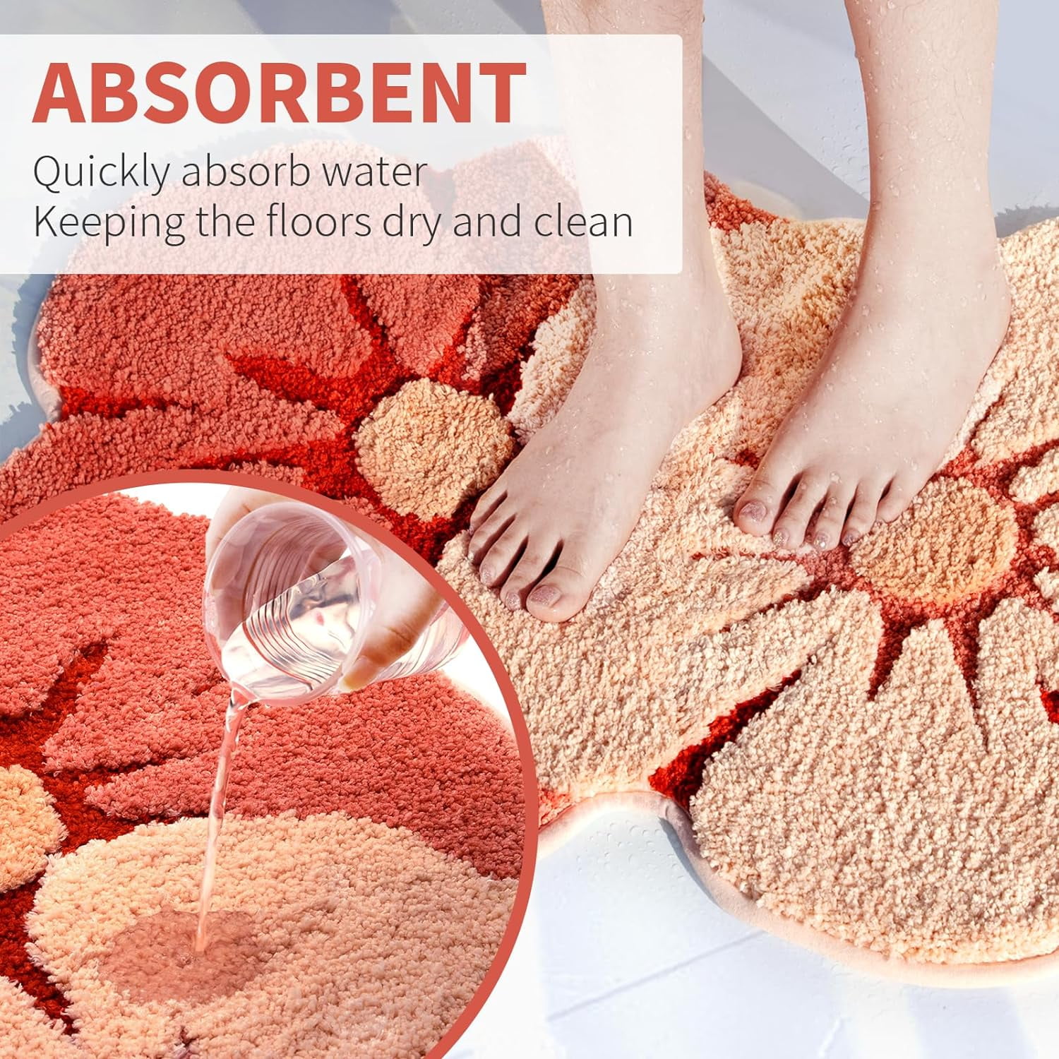 Bath Mat, Cute Flower Bathroom Rugs with Soft Thickened Microfiber, Absorbent Quick Dry Non Slip Bathtub Floor Mat, Machine Washable Plush Shaggy Decor Mat for Shower Doorway 18x28 Inch