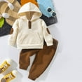 thumbnail image 2 of Kogui Toddler Sweat Set Toddler Baby Boy Clothes Long Sleeve Color Block Striped Hoodie Sweatshirt Pants Fall Outfits 6 9 Months (Beige,6-9 Months), 2 of 9