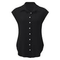 thumbnail image 4 of Scyoekwg Button Shirts for Women Summer Lapel Cap Sleeve Shirt Tops Solid Color Casual Comfy Trendy Clothing (Black,XL）, 4 of 5