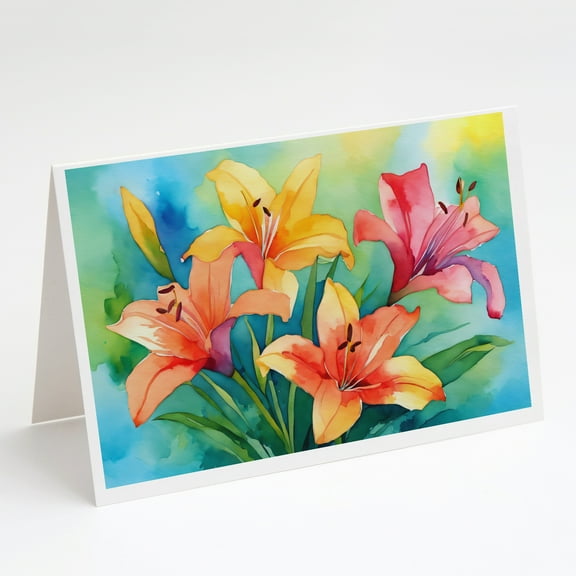 Lilies in Watercolor Greeting Cards and Envelopes Pack of 8 7 in x 5 in