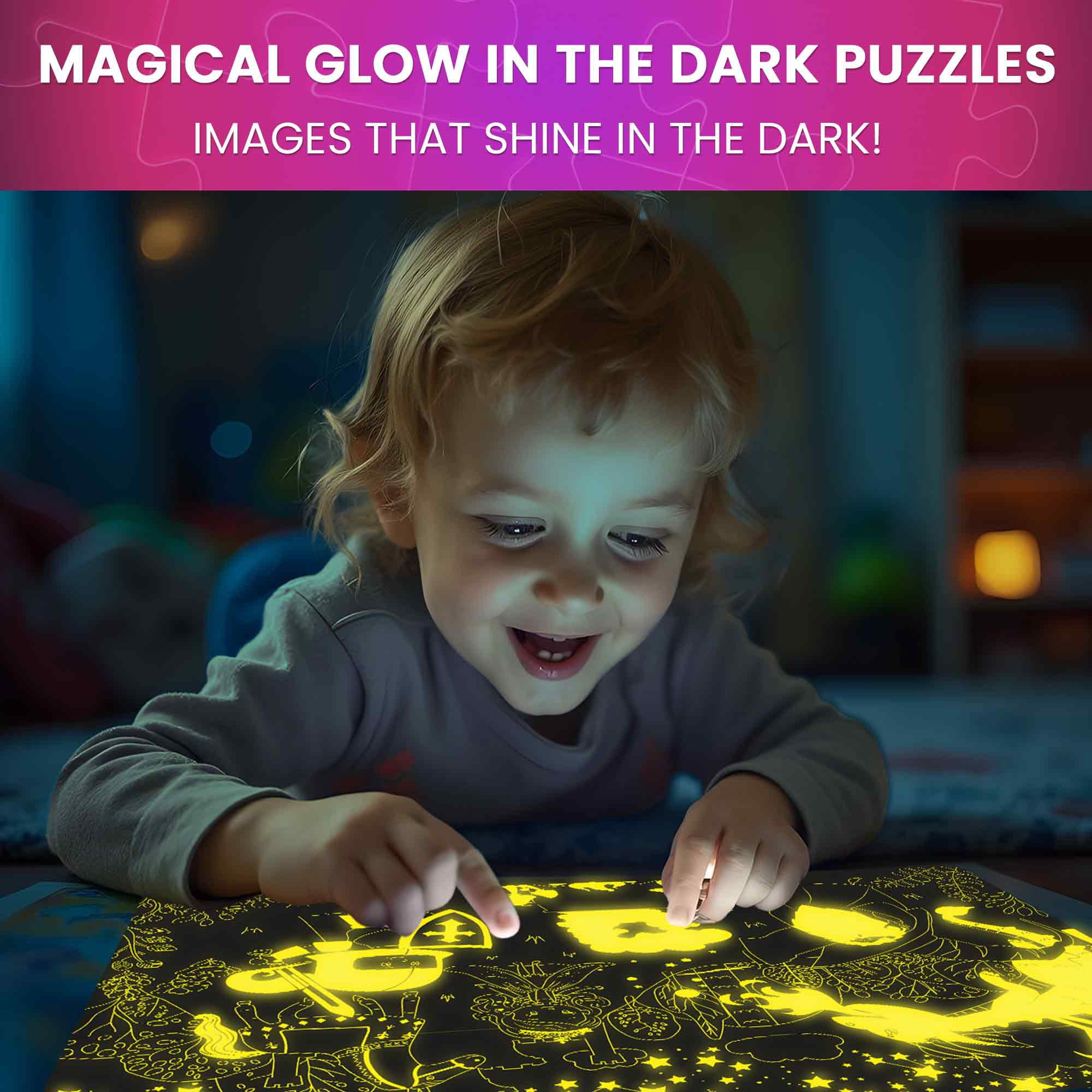 QUOKKA Glow-in-the-Dark Jigsaw Puzzles – 4 Set 60-Piece - Fairy Tale Heroes Puzzle for Kids Ages 3-8