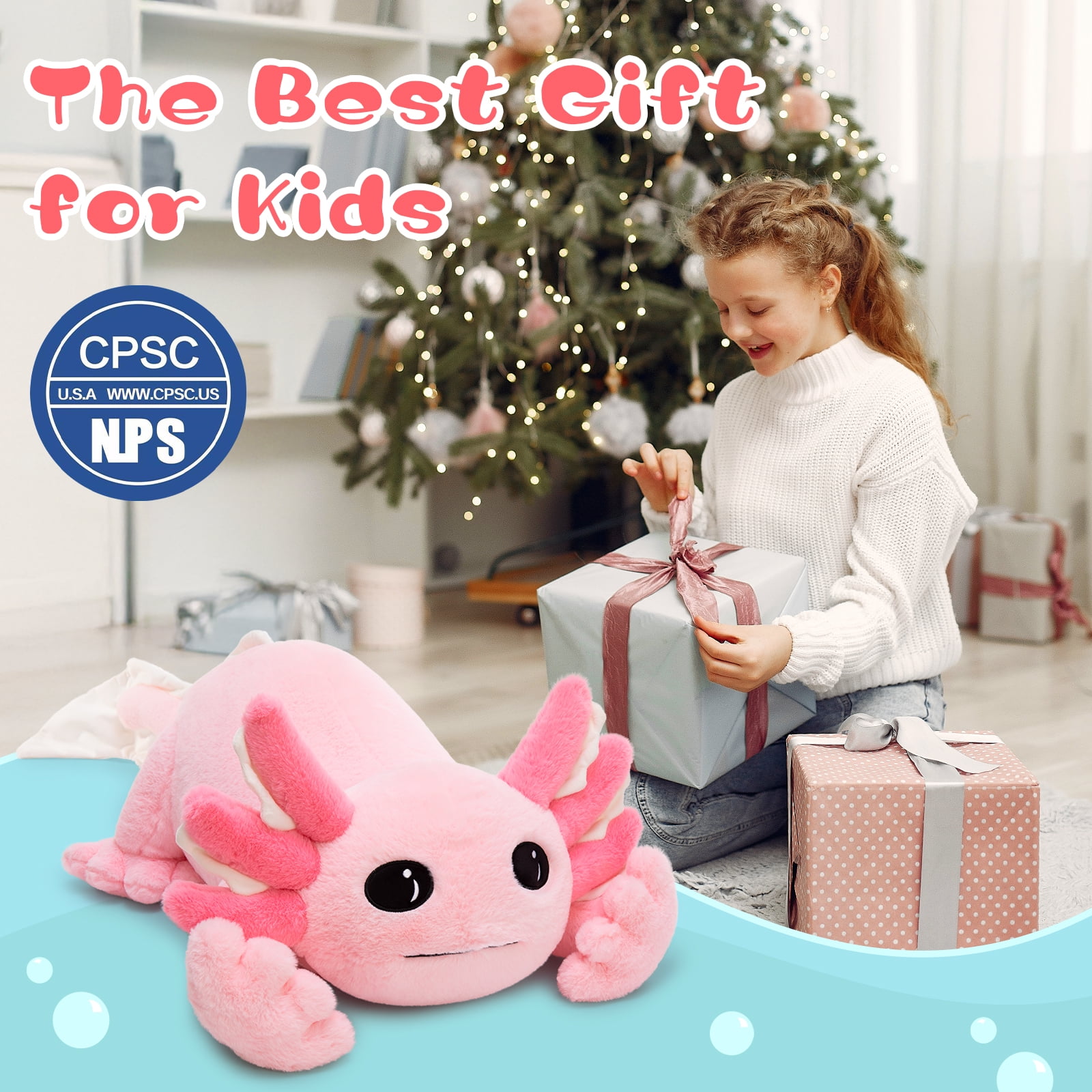 MaoGoLan 39.5" Giant Axolotl Stuffed Animal Pink Pillow Axolotl Plush Toy Glow in The Dark