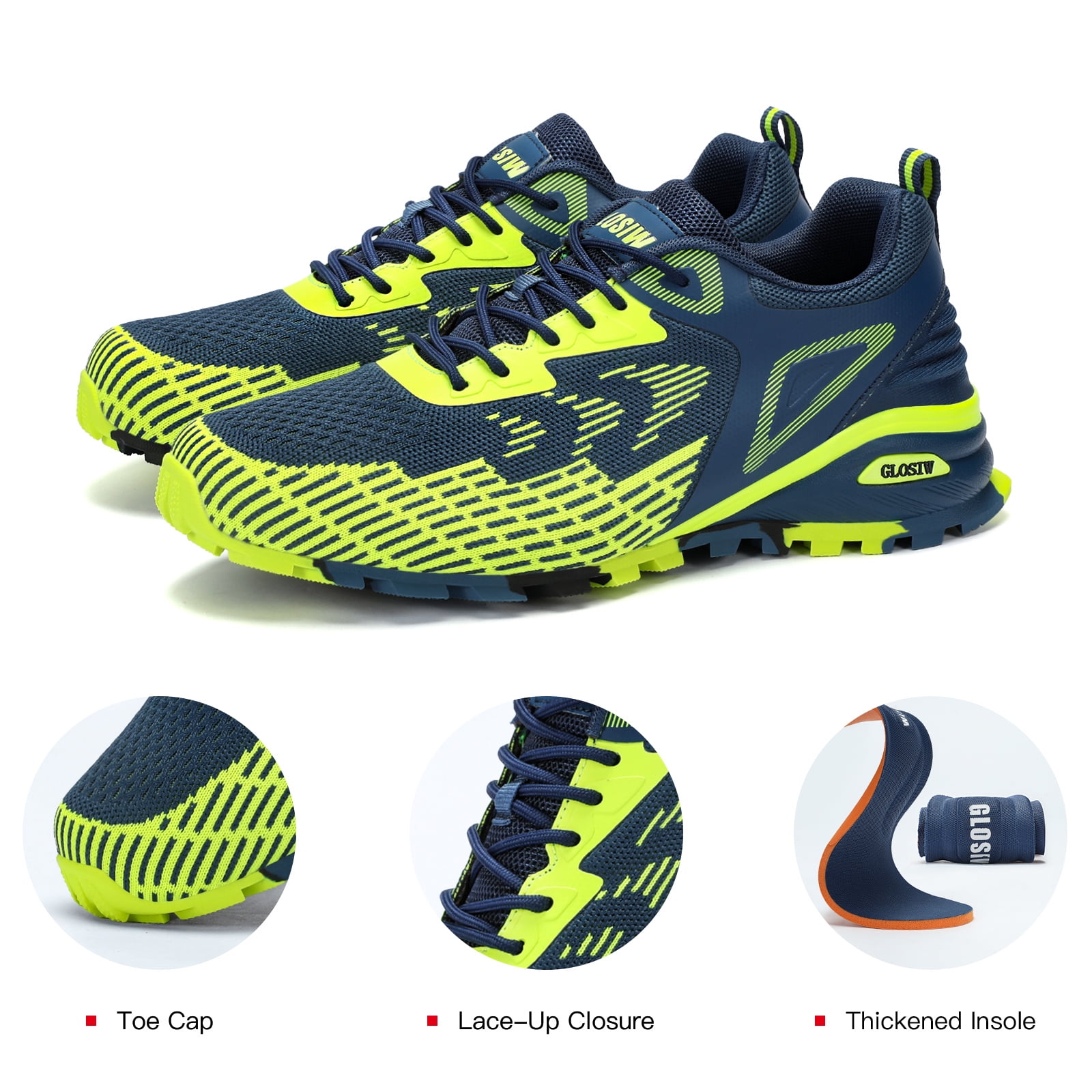 GLOSIW Men's Trail Running Shoes Non Slip Hiking Shoes Tennis Shoes Fashion Sneakers Workout Footwear