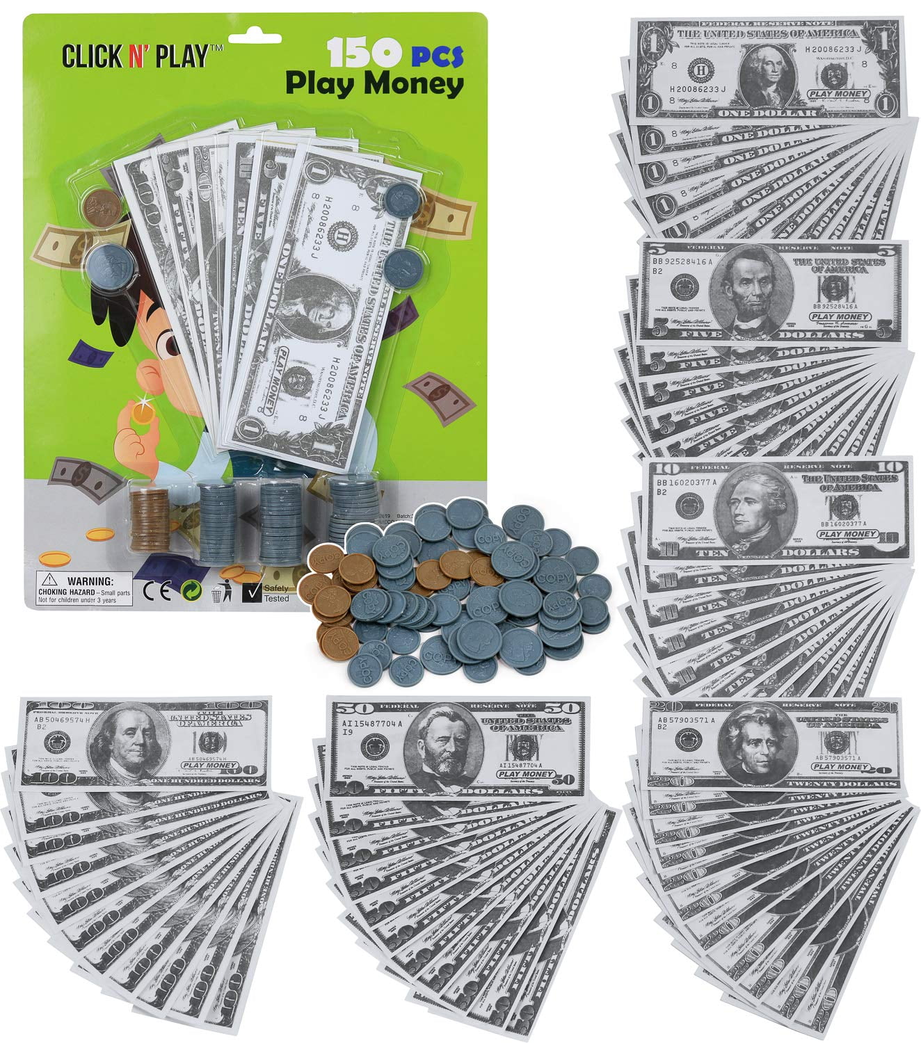 Pretend Play Felt Money Dollars Bills Coins Wallet Counting Set Horizon Group for sale online