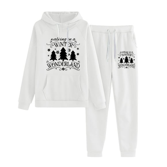 Bmisegm Women's Christmas Cute Christmas Tree Print Casual Sweater Pants Two Piece Set Women Christmas Clothing Christmas White S