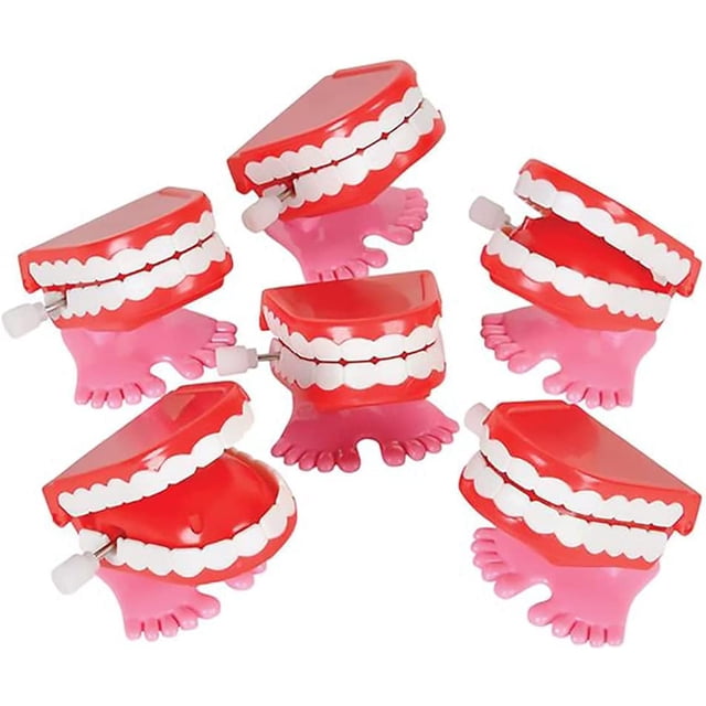 Juguetes de dientes que muerden y castañean con cuerda, paquete de 12