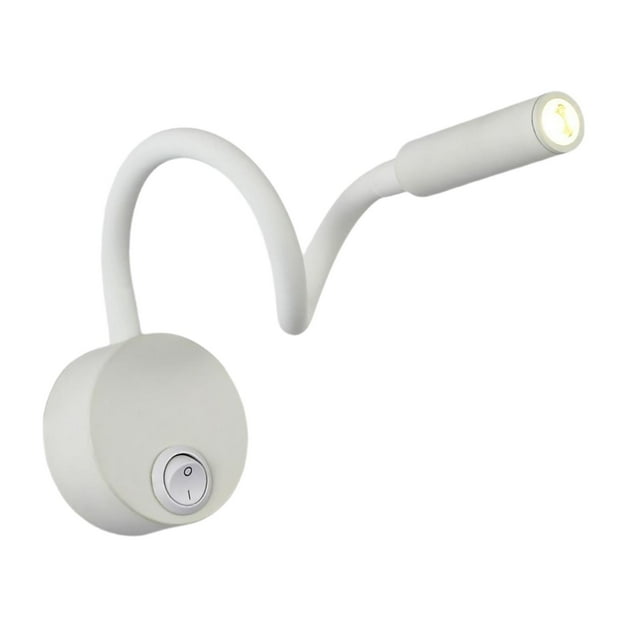 Bunblic Flexible Hose Sconces Bedside Reading Lamp Aluminum White Base Switch