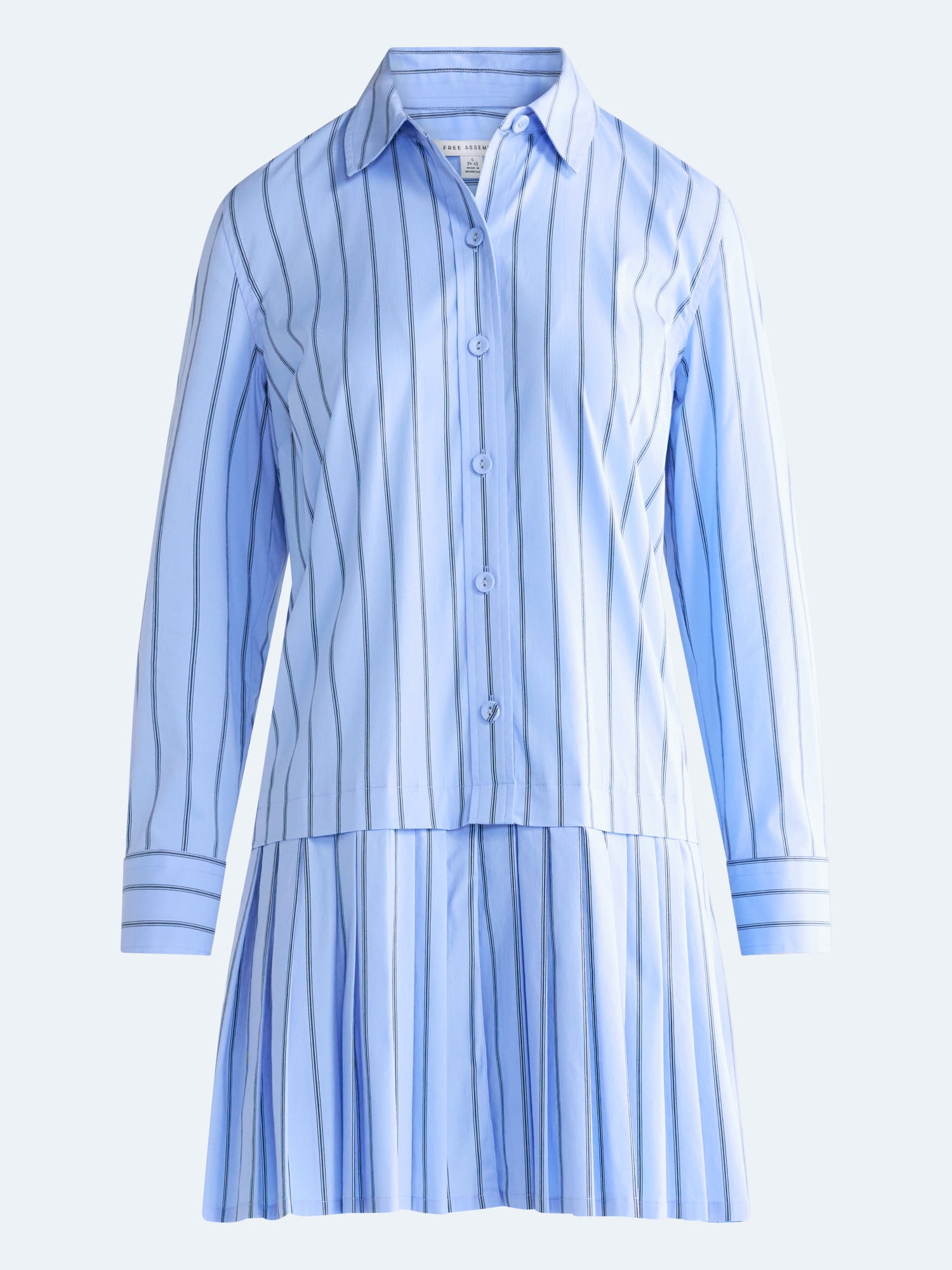 Free Assembly Women's and Women's Plus Striped Drop Waist Shirtdress with Long Sleeves, Sizes XS-4X