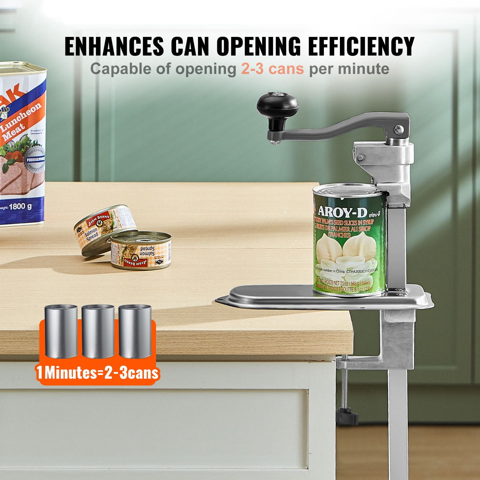 Manual Can Opener Commercial Table Clamp Double Fixation Cast Iron Base Detachable Blade for Bar Hotel Restaurant Kitchen Ship Military