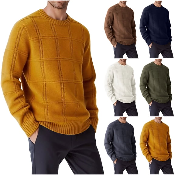 Pullover Sweater Casual Long Sleeve Men's Winter Casual Fashion Solid Color Long Sleeved Round Neck Sweater Bronze S